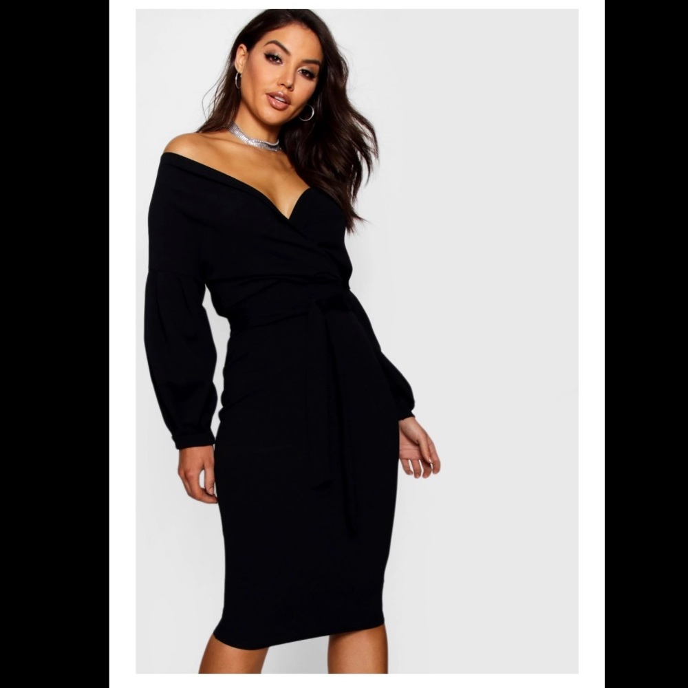 boohoo Off-Shoulder Wrap Midi Dress NWT 8